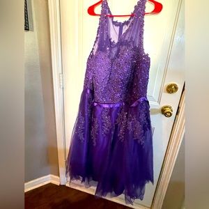 Purple Knee Length Prom Dress